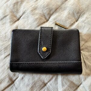 Navy Leather Wallet with Gold Accent